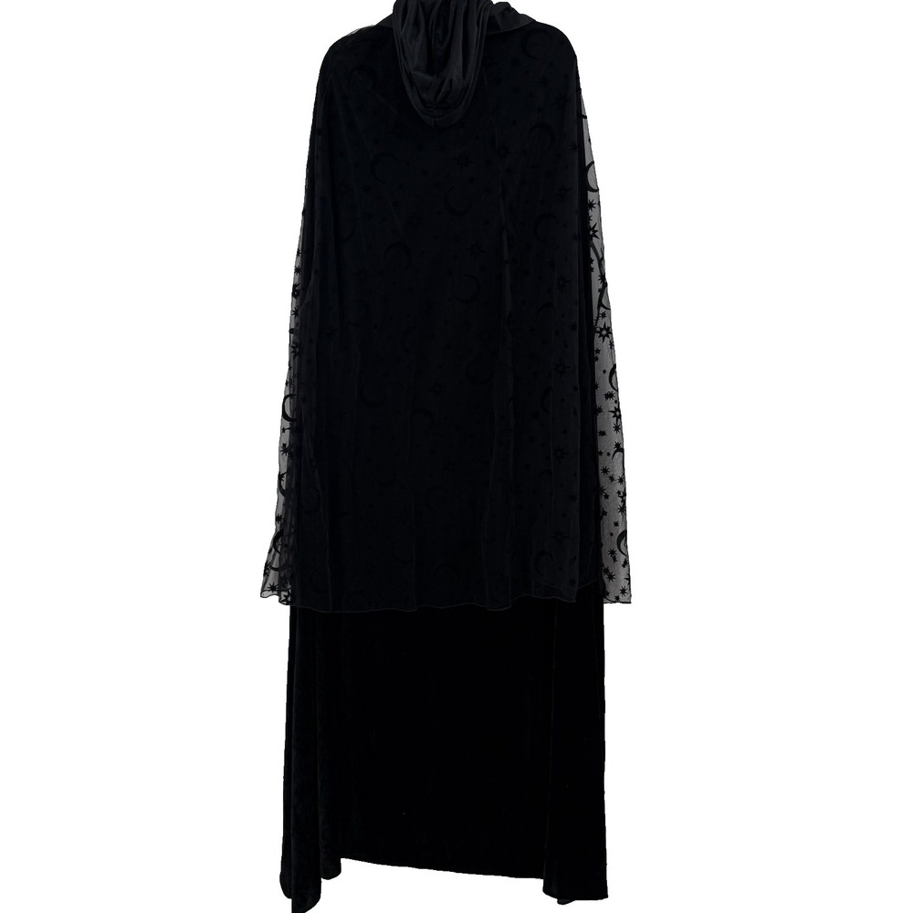 Black Whimsigoth Gothic Cape Dress Set Sheer Celestial Moon Stars Witchy RenFair - Picture 6 of 16